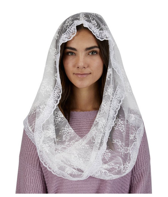 Lace Infinity Prayer Chapel Veil in White, 23" Length, 19" Wide