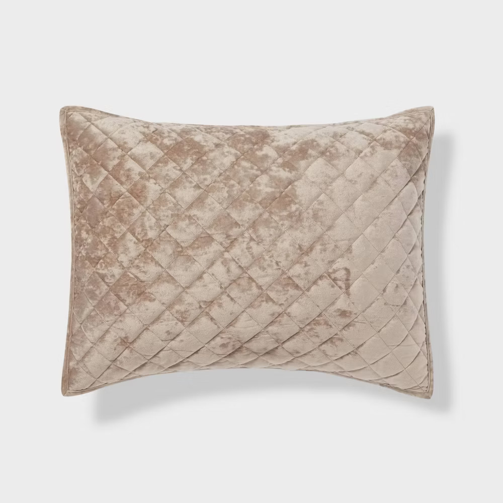 King Luxe Diamond Stitch Velvet Quilt Pillow Sham Light Brown - Threshold: