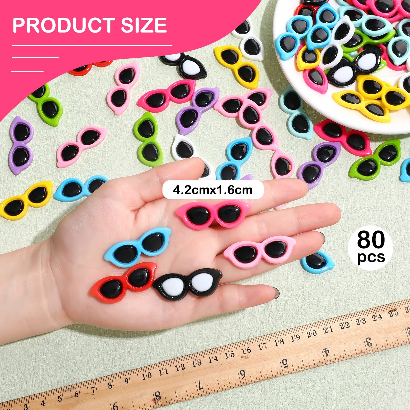 80 Pieces Mini Sunglasses for Crafts Resin Colorful Flatback Buttons Resin Sc...