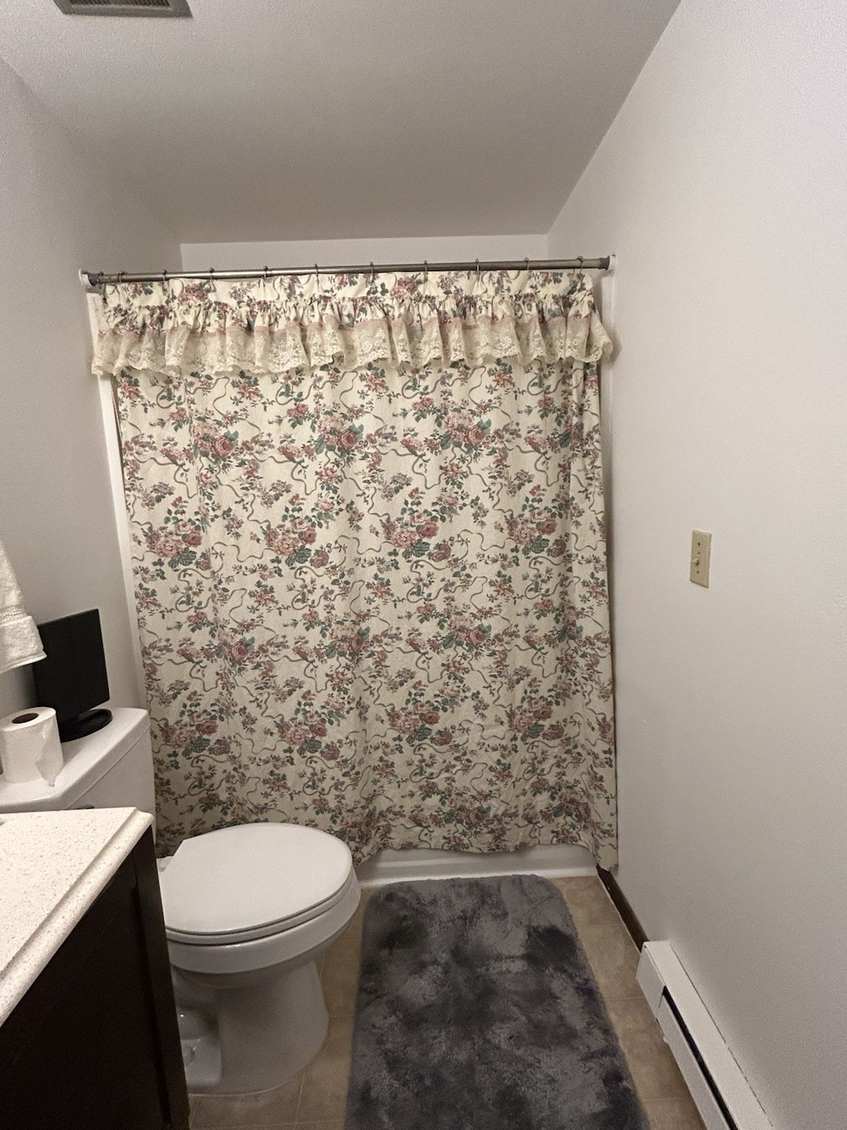 Vintage Croscill Rose and Ribbon Shower Curtain Pink Roses Shabby Chic 90s