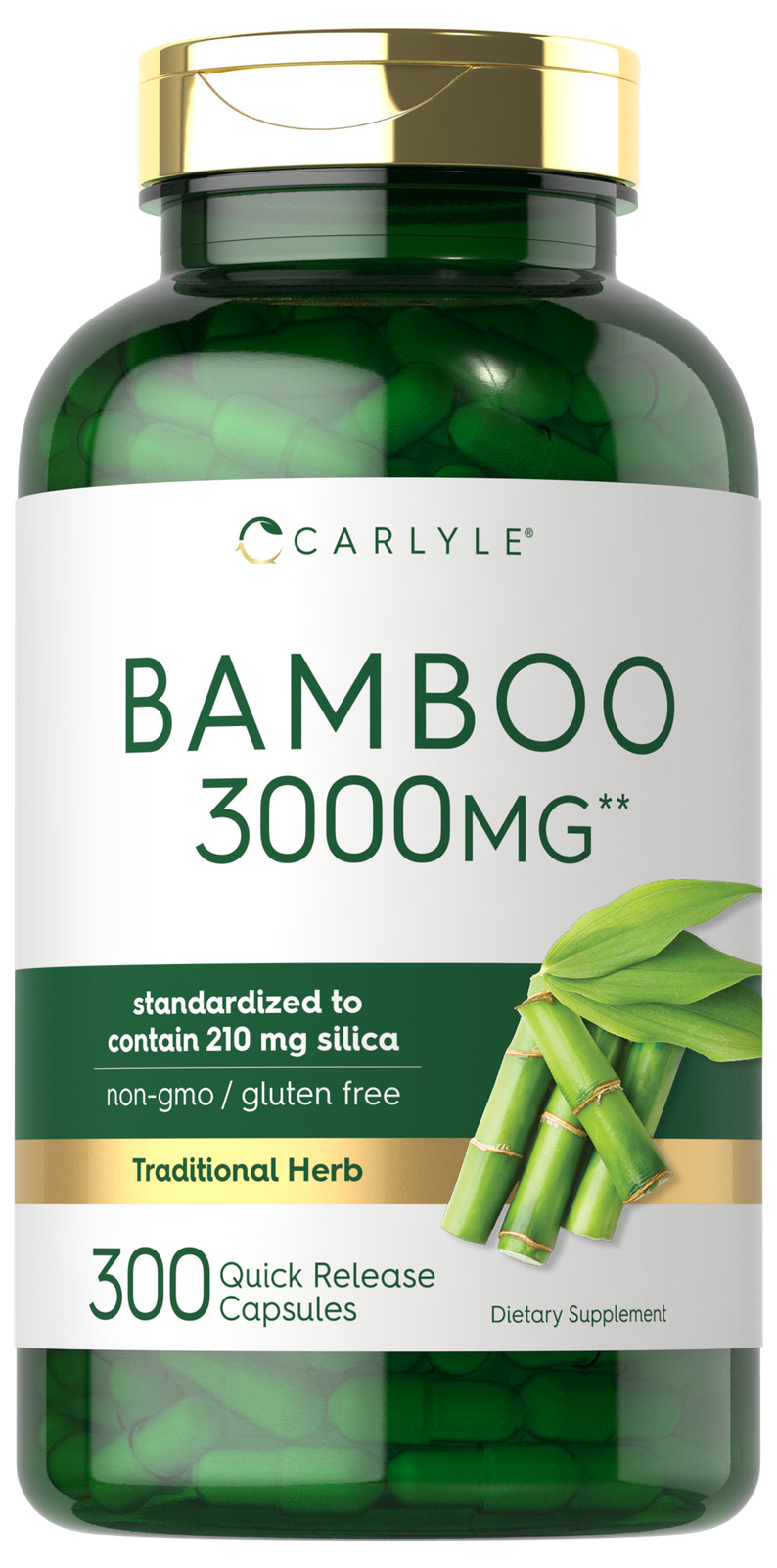Bamboo Extract Capsules | 3000mg | 300 Count | 210mg Silica | by Carlyle