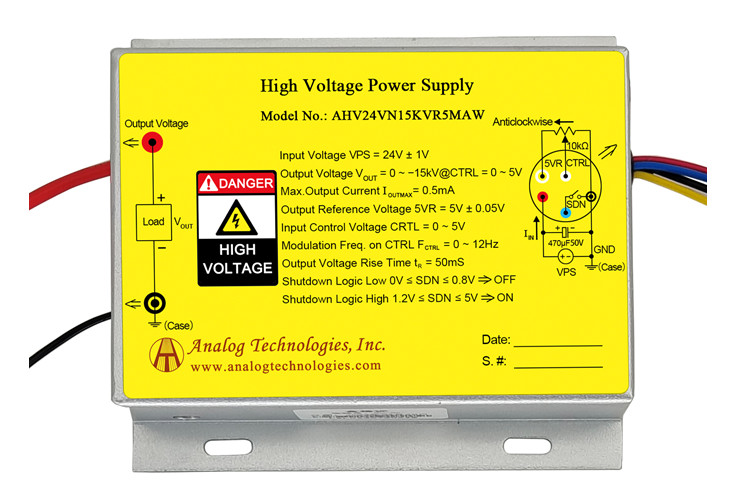 AHV24VN15KVR5MAW High Voltage DC-DC Power Supply 24V Input -15kV 0.5mA Output