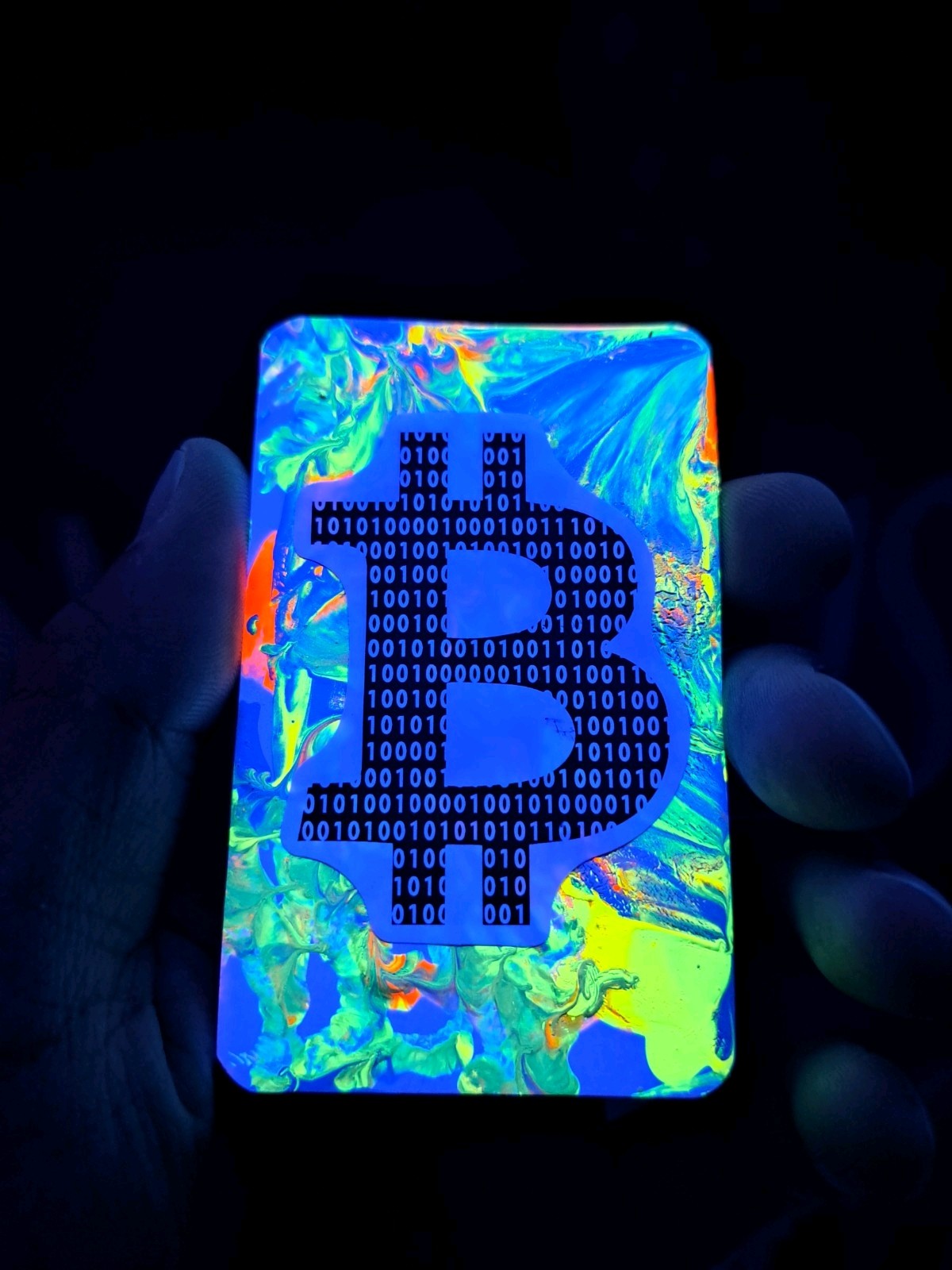Bitcoin Crypto Art Card 1/1 *GLOWS UNDER  BLACKLIGHT*