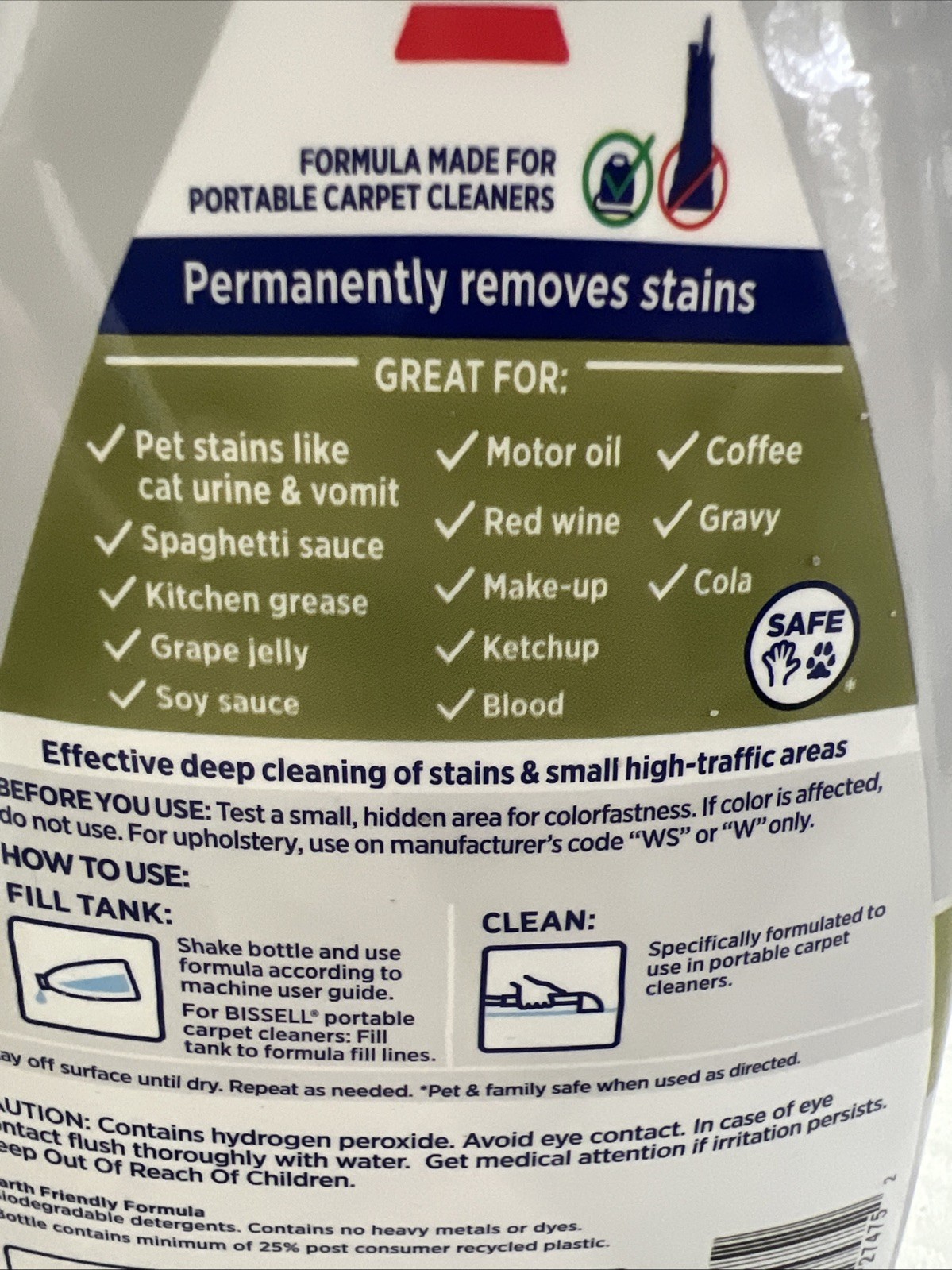 Bissell Little Green Spot&Stain Formula for Carpet Cleaners, 2038G Oxy 32 Fl Oz