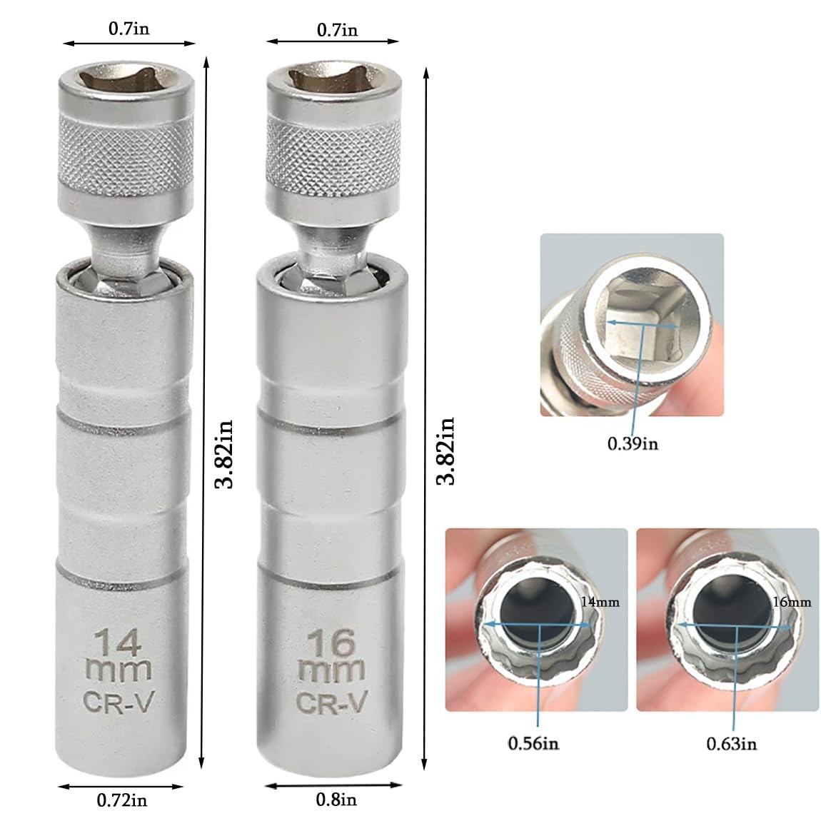 2PC 14mm&16mm （9/16"&5/8"） Magnetic Swivel Spark Plug Socket