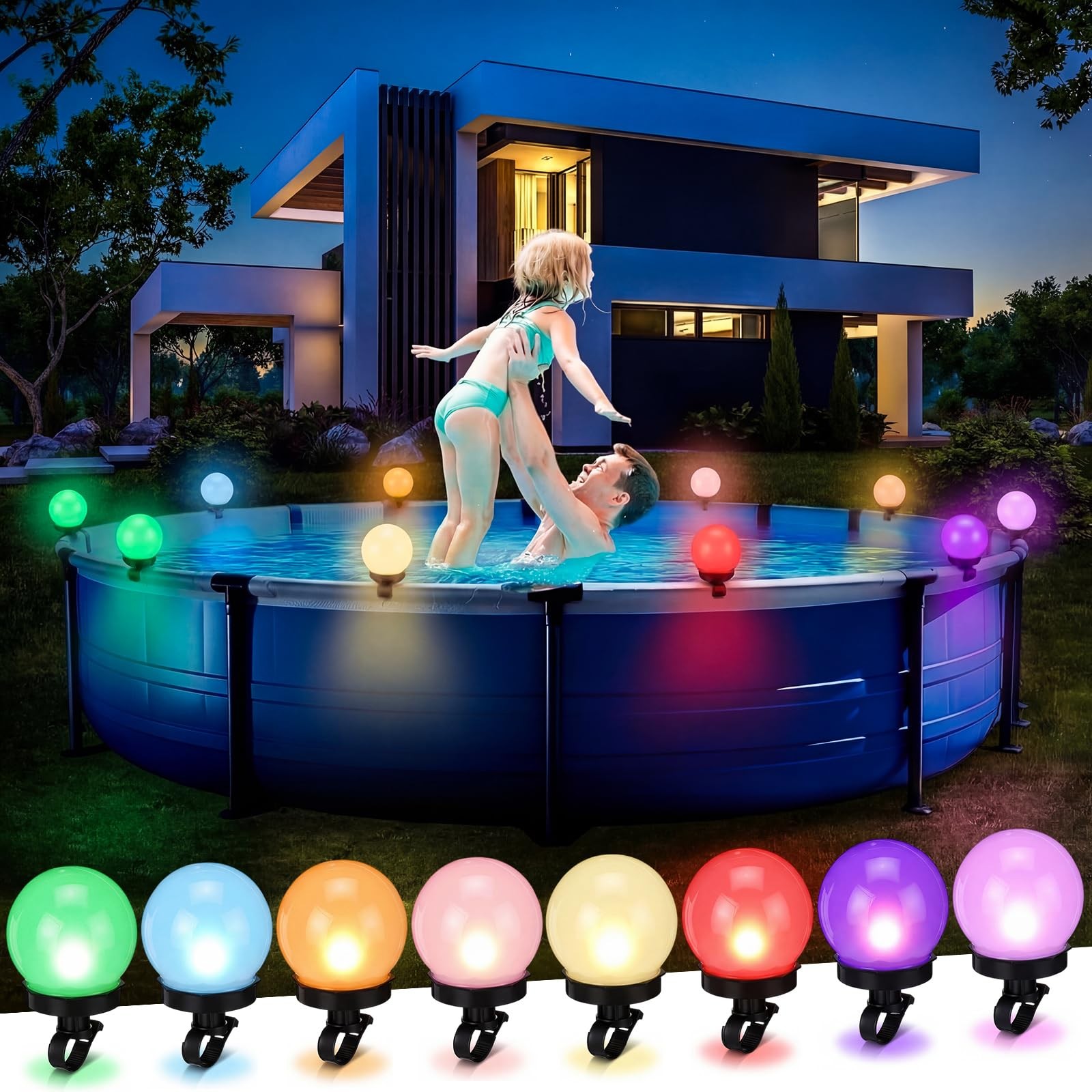 Glooglitter 8 Pcs Pool Solar Lights For Framed Above Ground Pools Waterproof