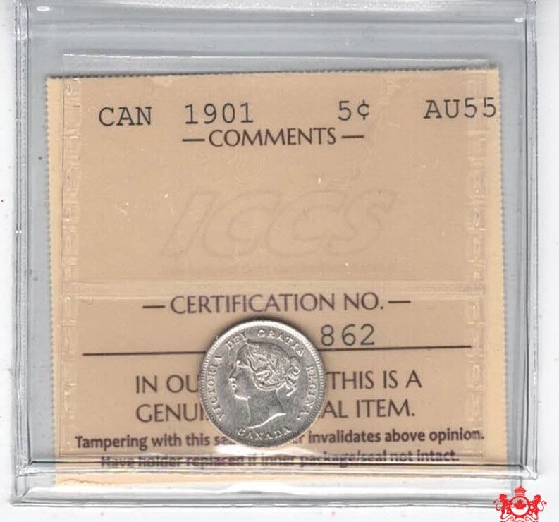 1901 Canada 5 Cents - ICCS AU55 - XMY 862