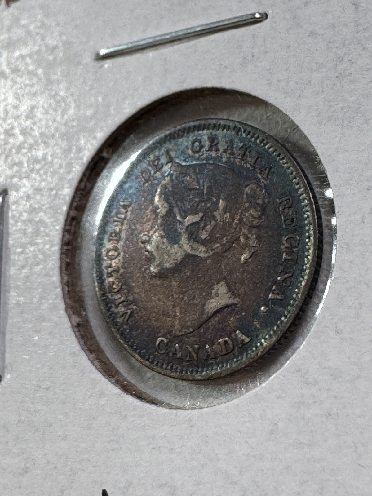 1901 Canada 5 Cents Silver Coin Damaged Toned