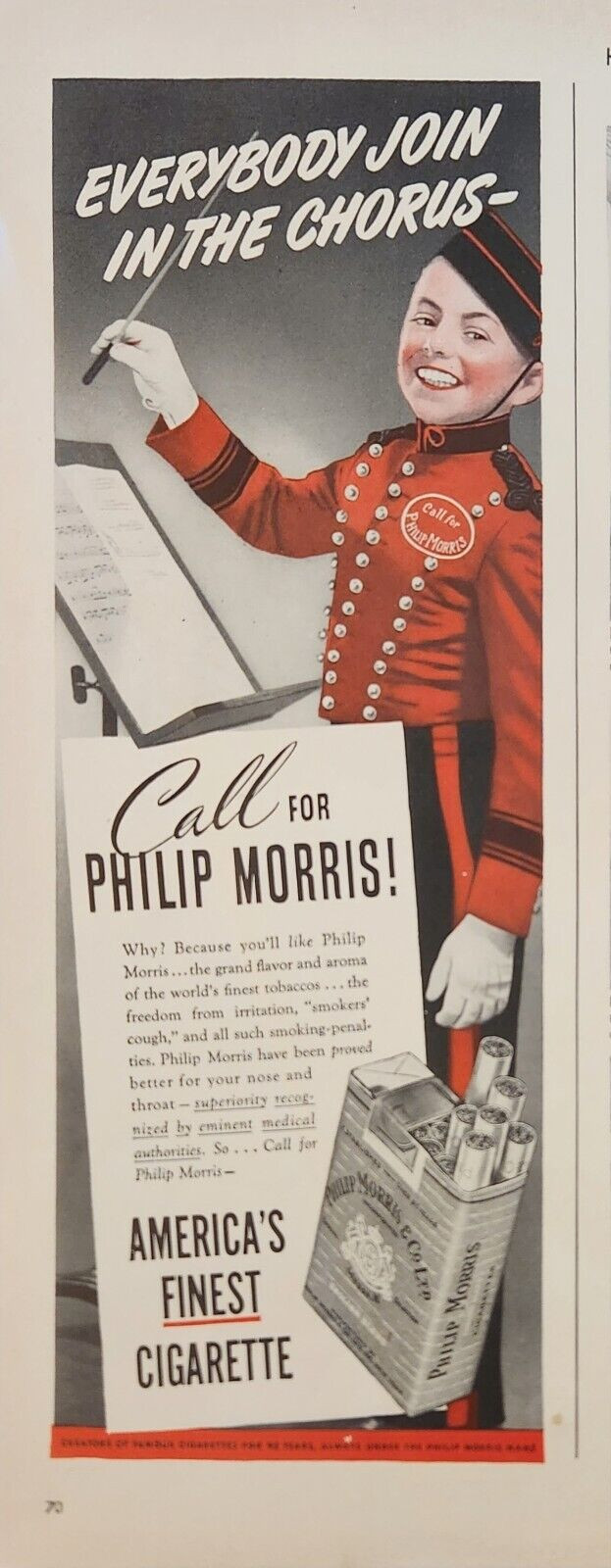 1940 Philip Morris cigarettes Vintage Ad everybody join in the chorus