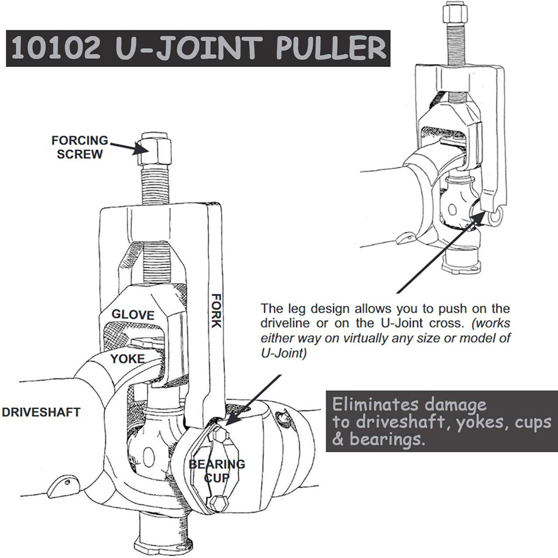 10102 Heavy Duty Universal U Joint Puller for Rockwell Meritor Spicer Class 7 8