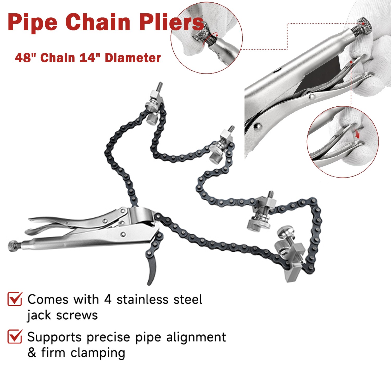 Strong Hand Tools Pipe Alignment Chain Pliers 48"Adjustable Chain Fits 14" Pipe