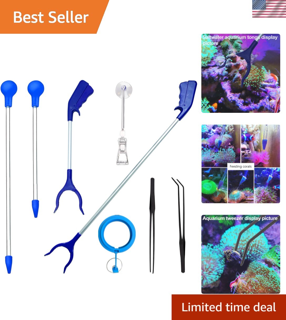 8-Piece Aquarium Tool Set: 31.5-Inch Long Coral Grabber and Feeders