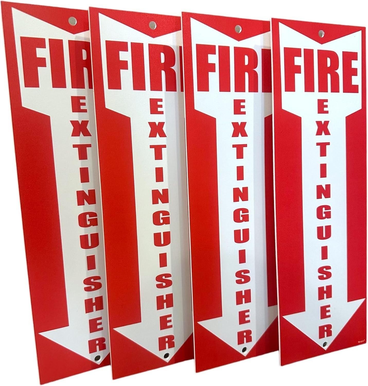 Fire Extinguisher Signs 4 Pack, 80 Mil Thick Plastic for Business & Office Use