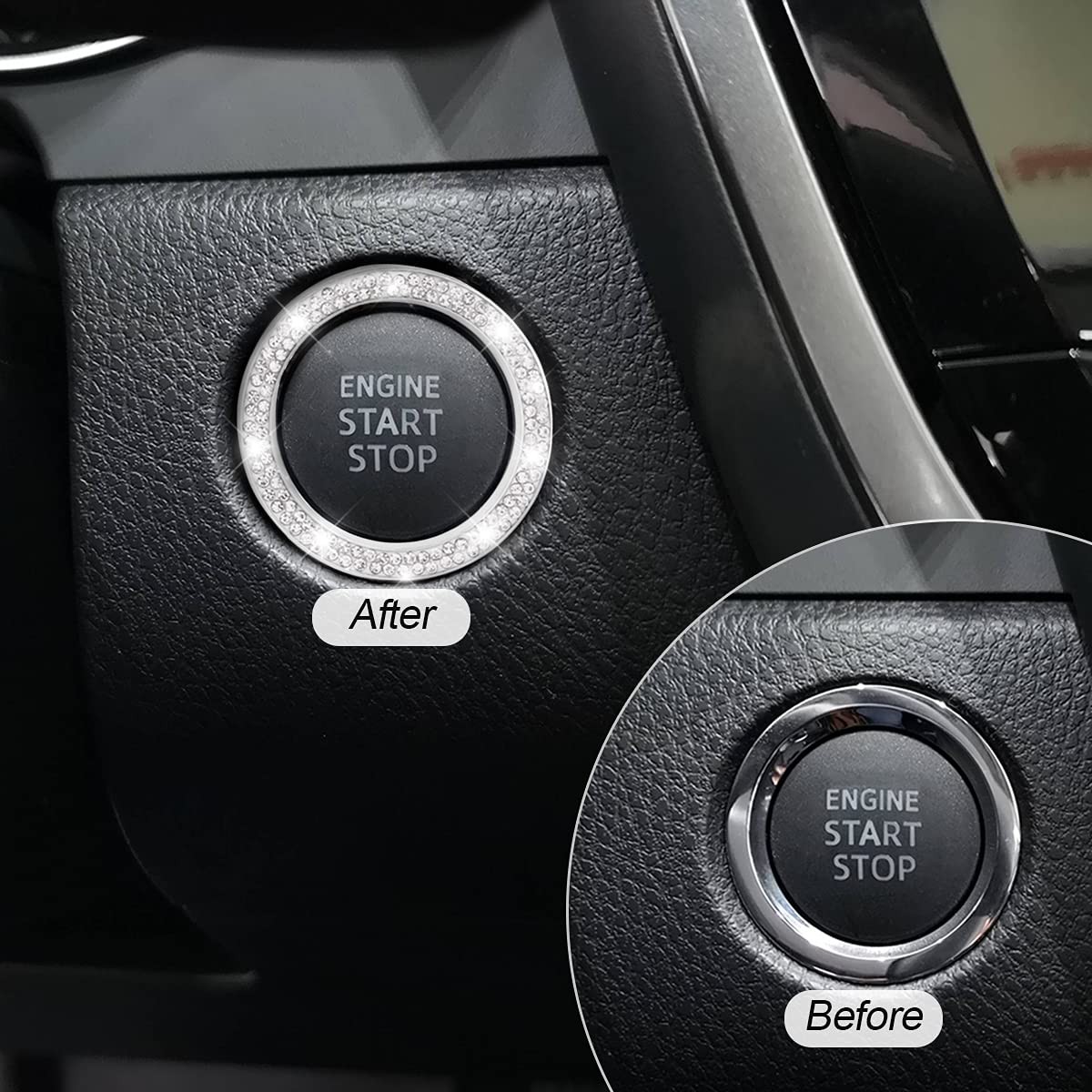 Car Bling Crystal Rhinestone Engine Start Ring Decals, 2 Pack Car Push Start ...