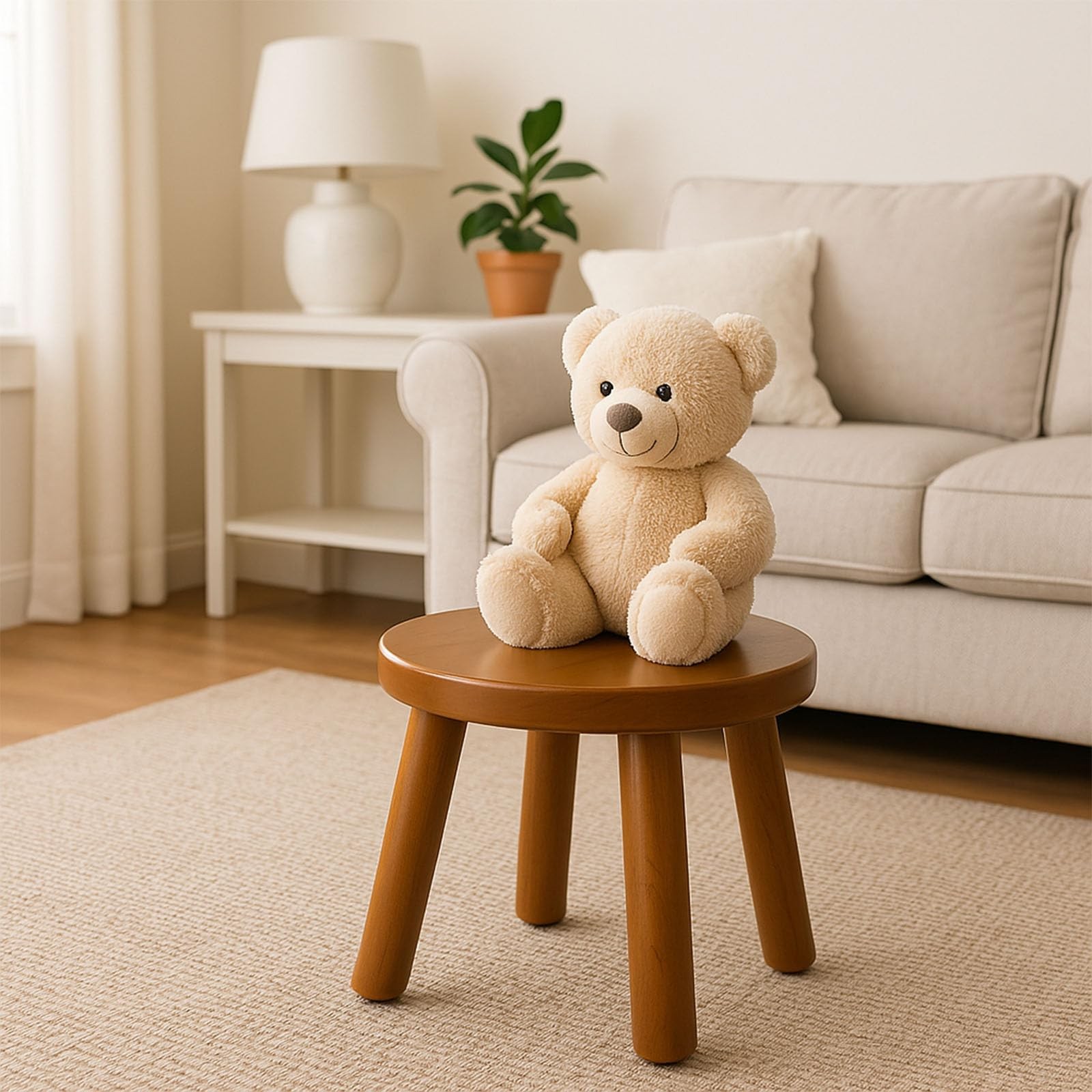 Solid Wood Step Stool for Kids Adults Brown Multi-Use 4-Leg Non-Slip Bathroom