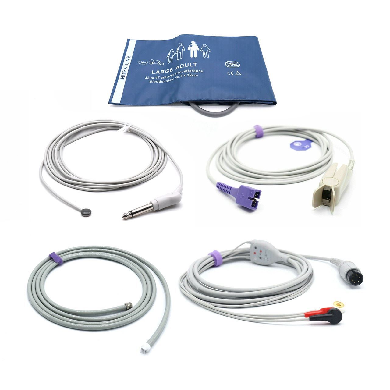 Welch Allyn Accessories Kit Bundle - Cuff, Hose, SpO2 Nellcor Oximax, ECG, Tempe