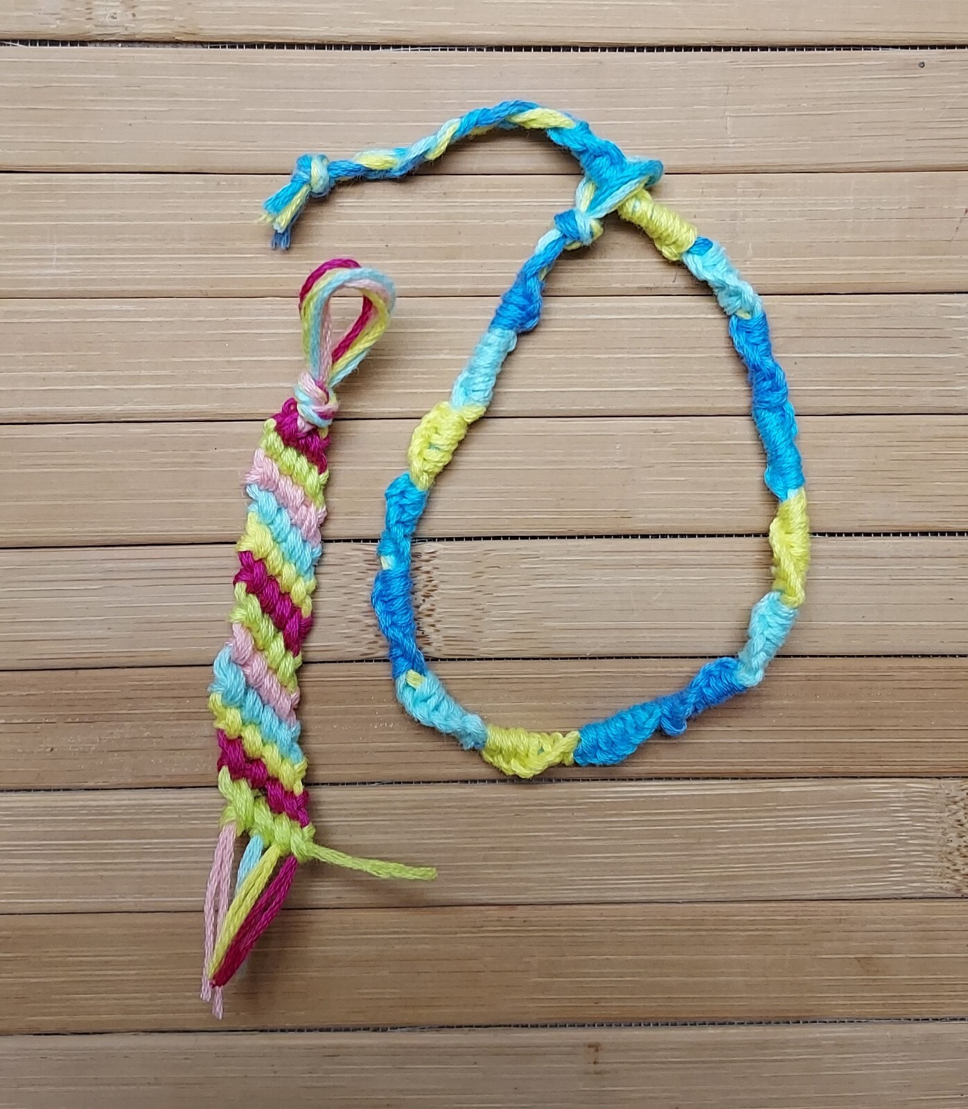 Girls Women's Handmade Embroidery Floss 10" Bracelet and Charm Keychain Set.