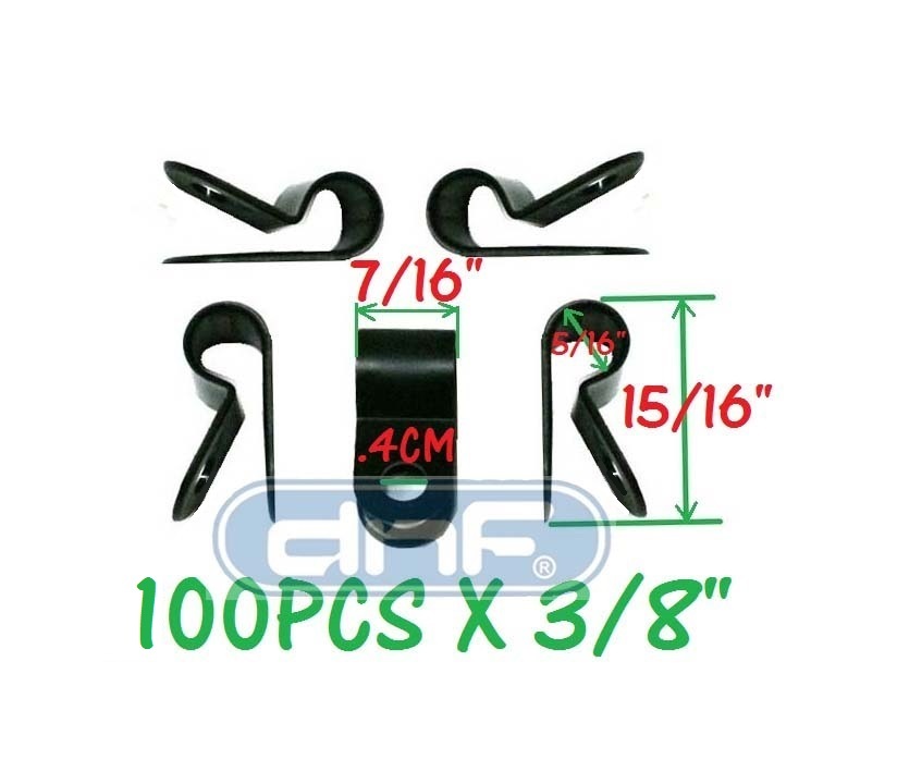 100 PACK PCS 3/8" Inch IN R-Type CABLE CLAMP NYLON BLACK HOSE WIRE ELECTRICAL UV