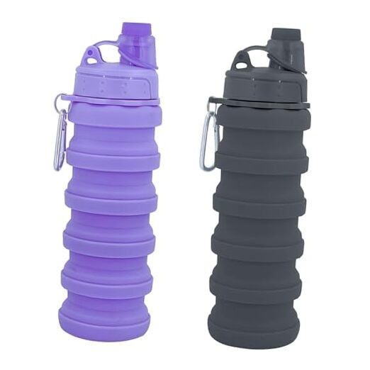 Collapsible Water Bottles Travel water bottle Sports Purple+Grey 2 pack