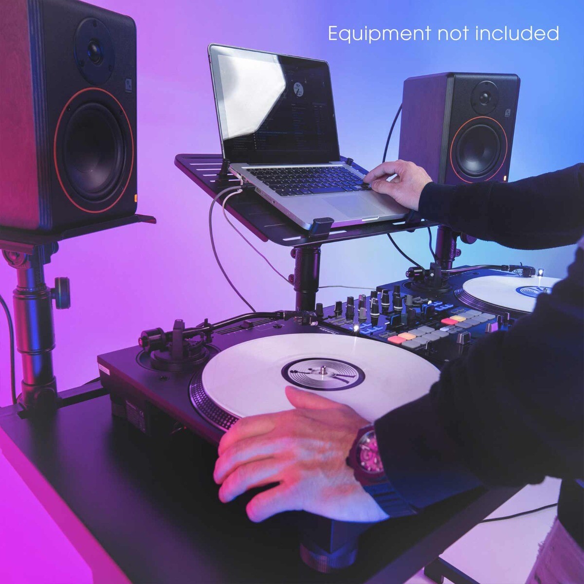 Gravity FDJT 01 DJ Studio Adjustable Desk w Flexible Loudspeaker & Laptop Tray
