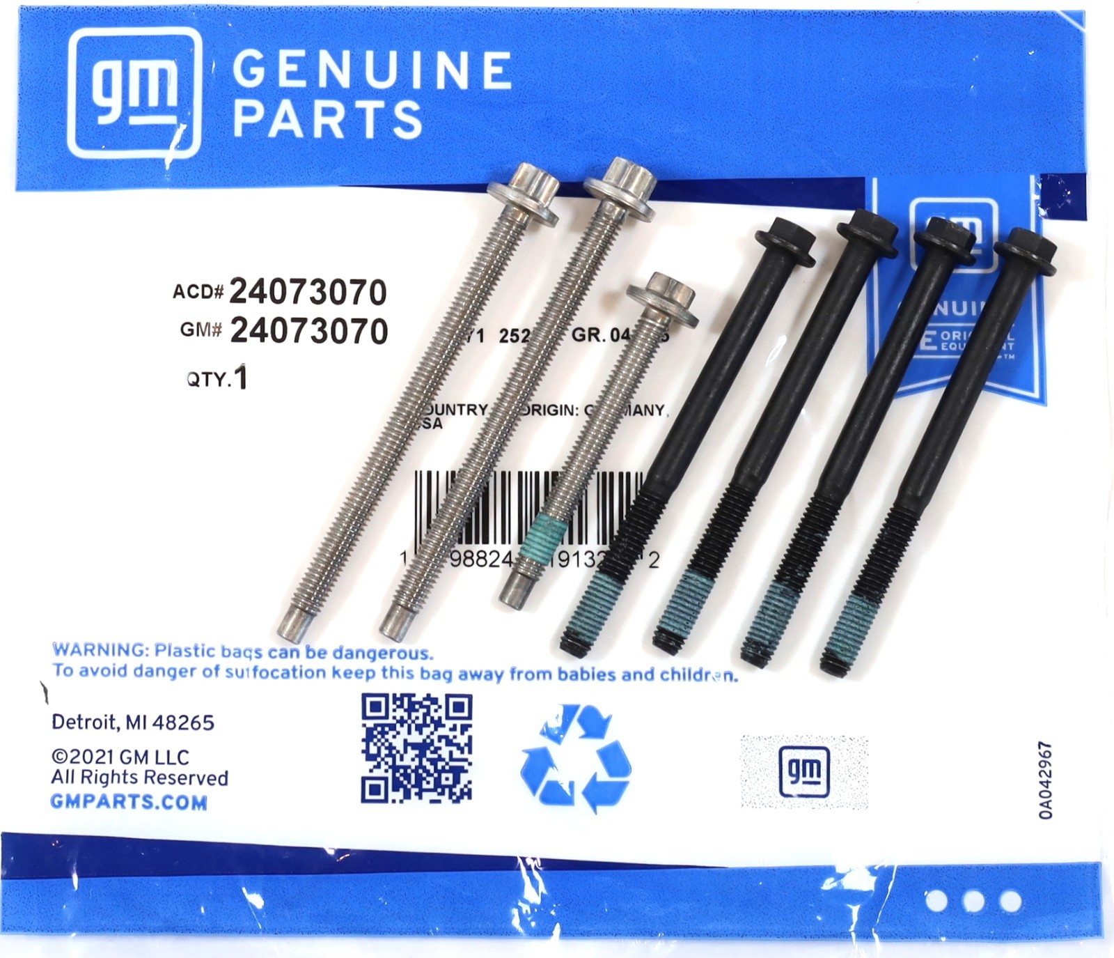 Genuine GM 24073070 10L60 10L80 10L90 Valve Body Bolt Kit LT1 LT4 L87 LM2 LZ0