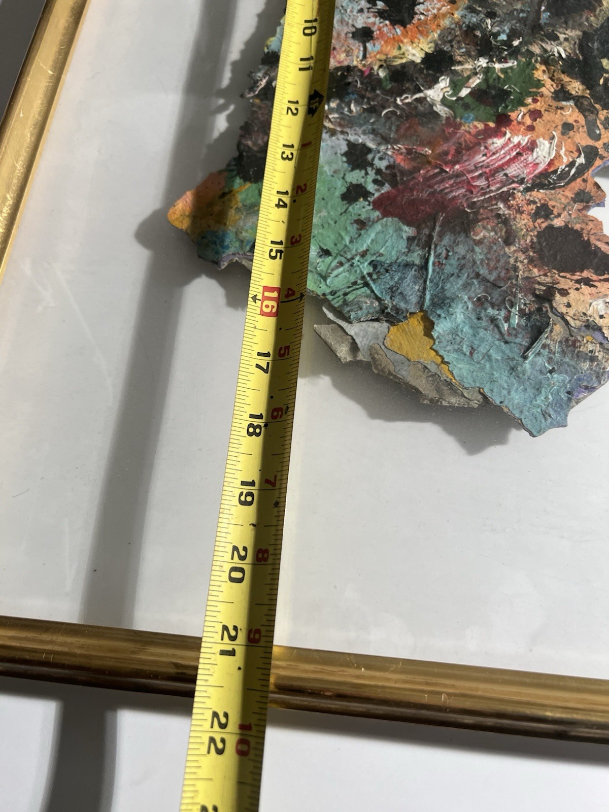 Abstract Mixed Media Framed Art Paint Scrap Shadow Box Gold Frame 22x18