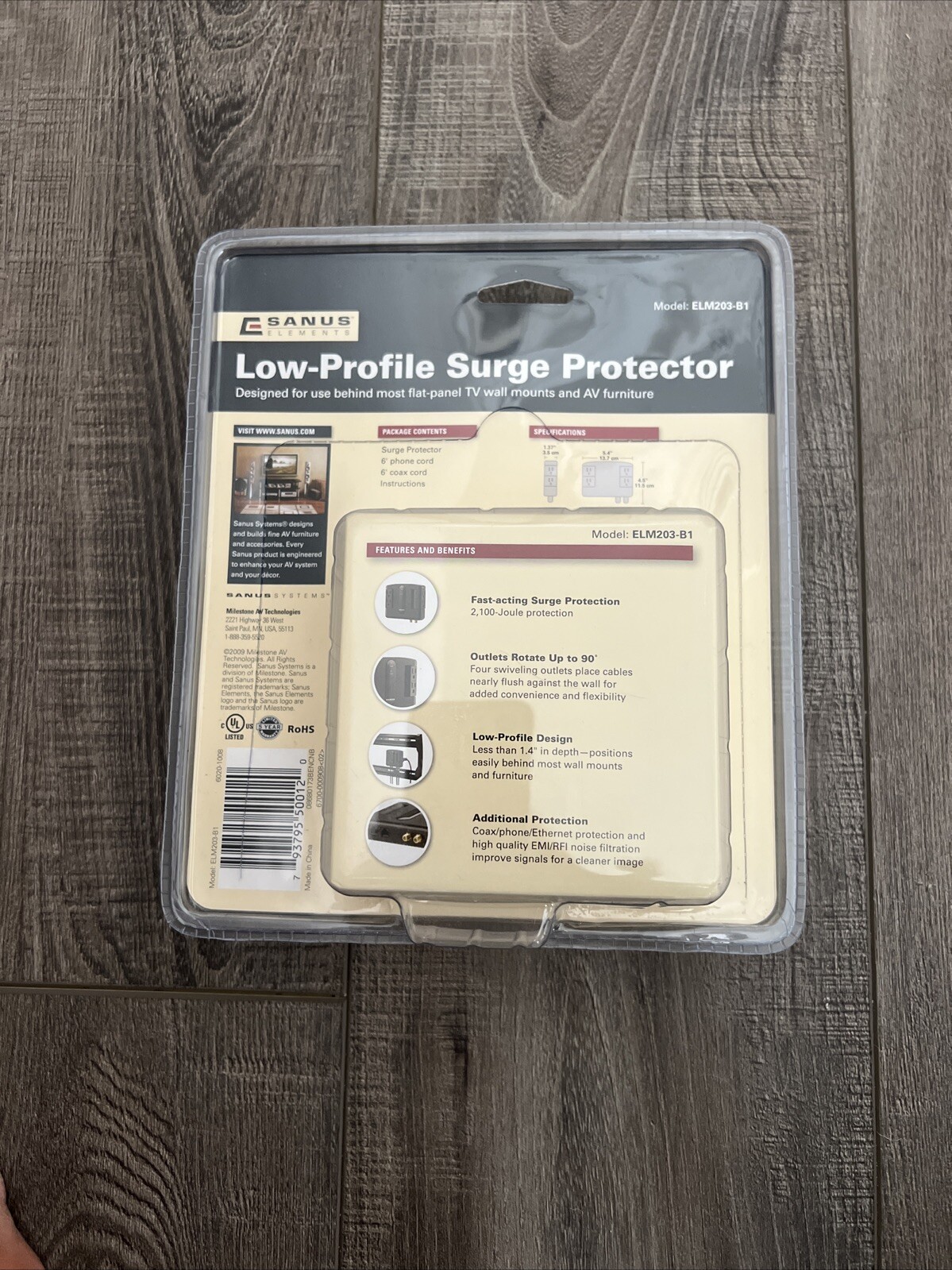 Sanus Elements Low-Profile Surge Protector Model ELM203-B1