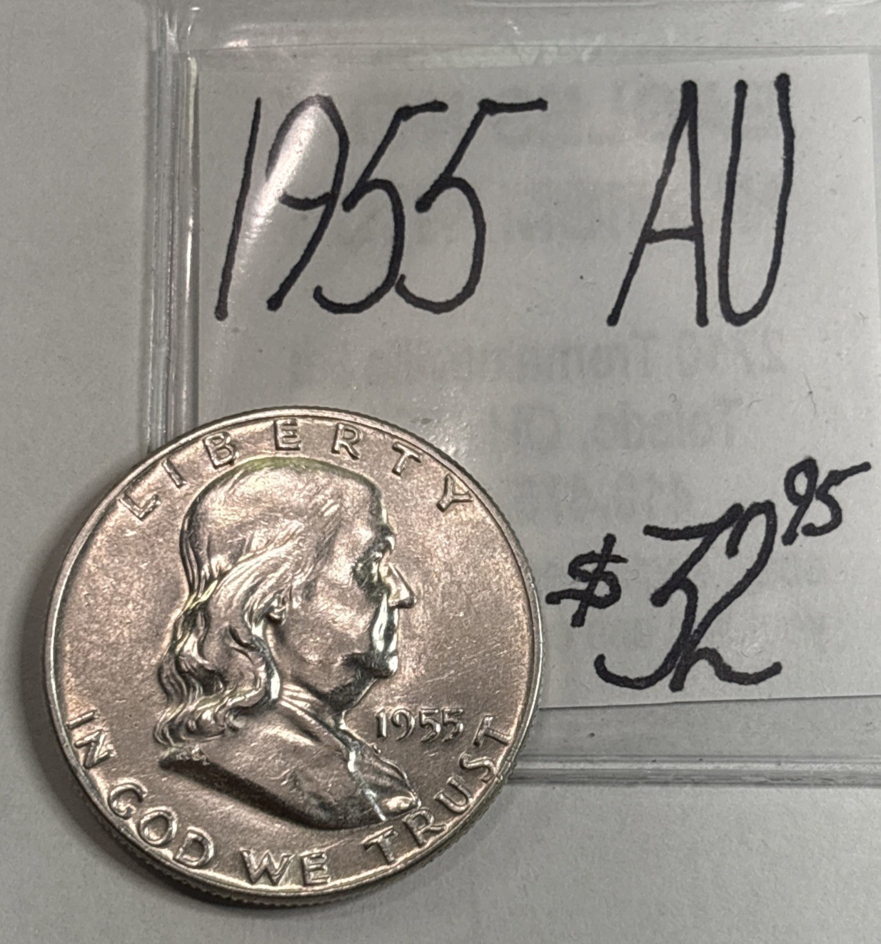1955 Franklin Silver Half Dollar Coin. (AU) About Uncirculated Cond! ENN Coins
