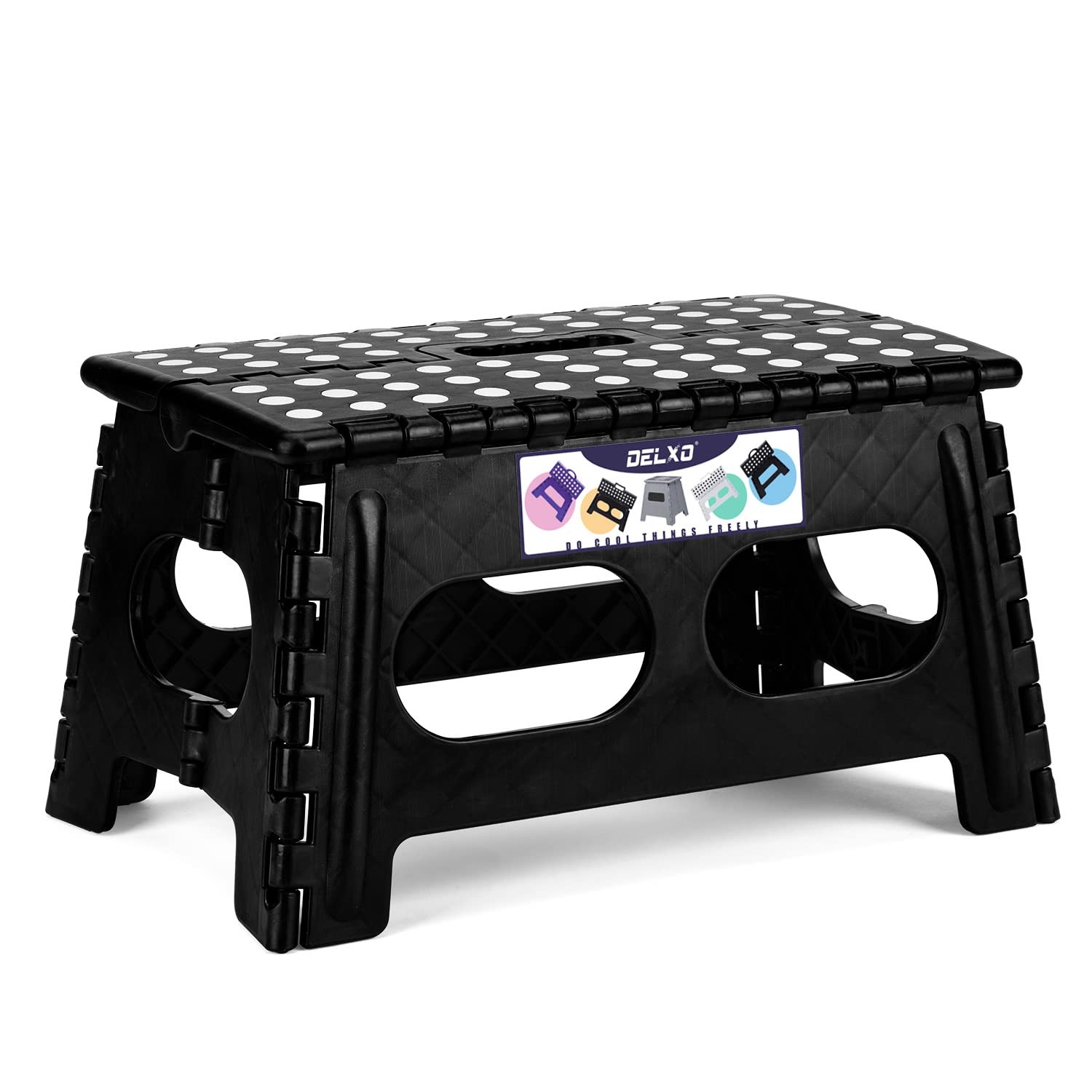 Delxo Folding Step Stool 9 inch,300Lbs Extra Wide 9 Inch, Widen Black