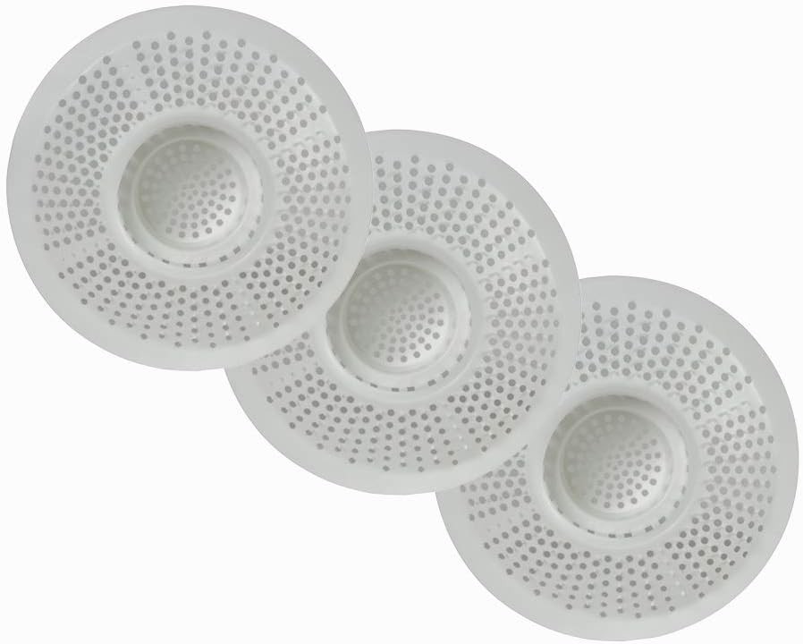 Hairstopper Drain Cover Hair Catcher for Shower and Bathtub, 3 Count, White