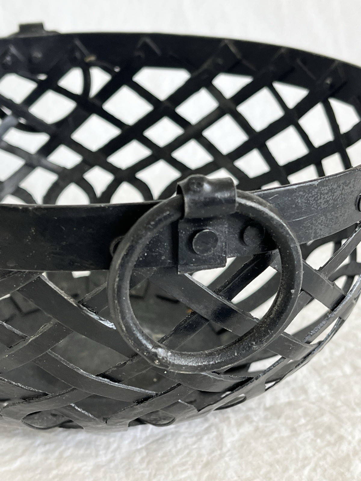 Black Resin Basket with Ring Handles Inspired by Cast Iron Baskets