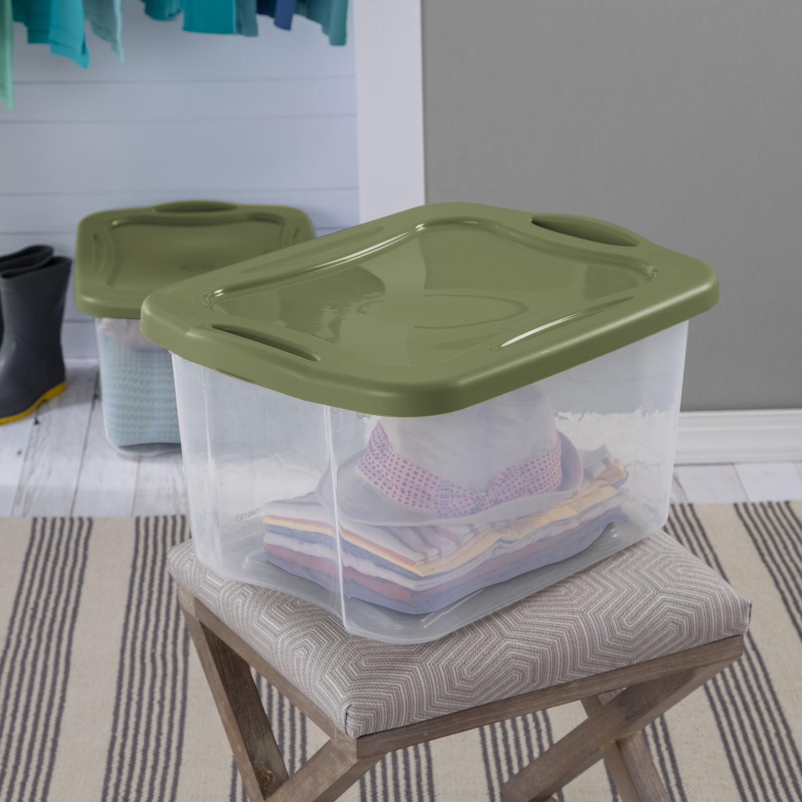40 Quart EZ Carry, Plastic Storage Bin, Full-Grip Handles, Green