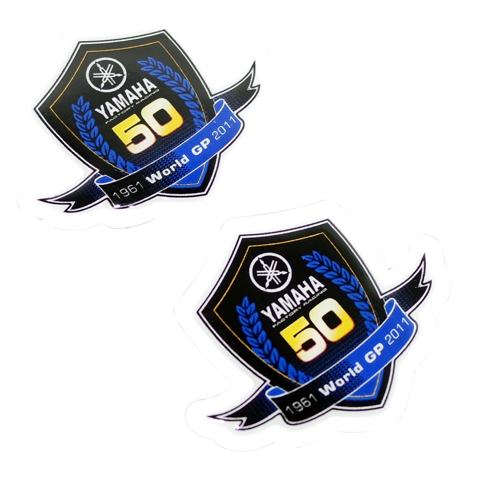 For Yamaha 50 1961 World GP 2011 Logo Vinyl Sticker Decal Emblem Set of 2 Units