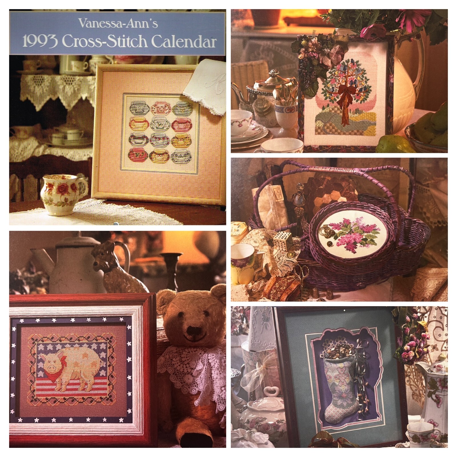 Cross Stitch Calendar Pattern Book 1993 Vintage Vanessa Ann 12 Designs GC