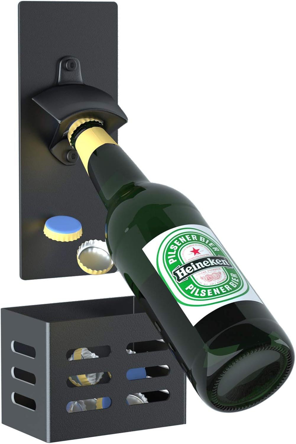 Magnetic Bottle Opener with Cap Catcher, Man Cave Accessories Removable Wall Mou