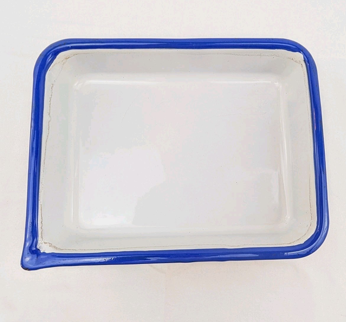 Vtg Darkroom Cesco Photo Developing Tray Enamelware White/Blue Trim 9" X 7"