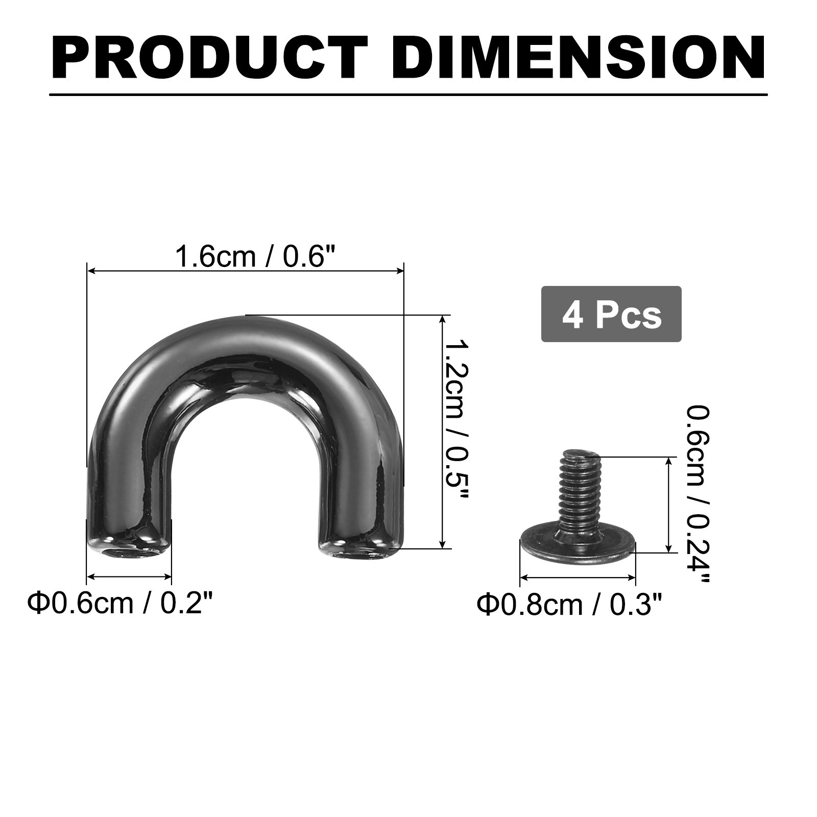 4Pcs Arch Bridge D-Ring Buckles Chain Strap Connector (Black, 0.6 x 0.2 Inch)