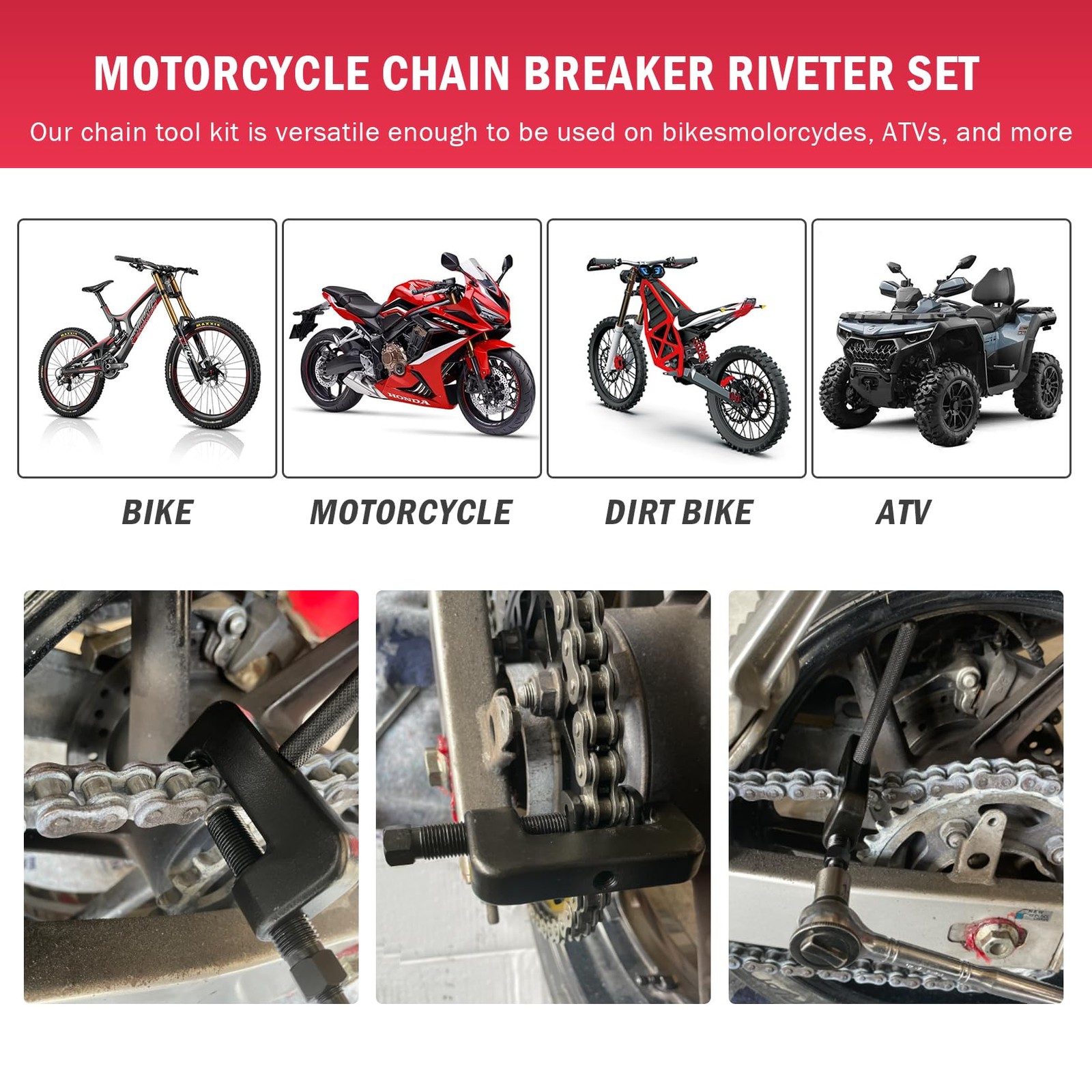 Chain Breaker Tool Kit, 13pc Motorcycle and Riveting Repair...