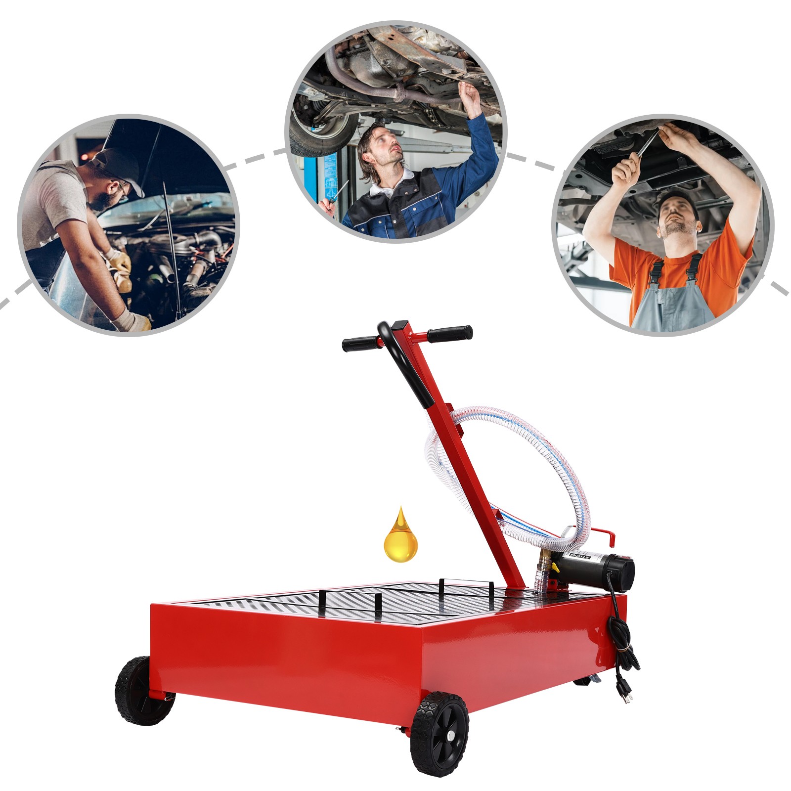 Low Profile Oil Drain Pan 20 Gallon with 120W Electric Pump & 8 Ft Hose