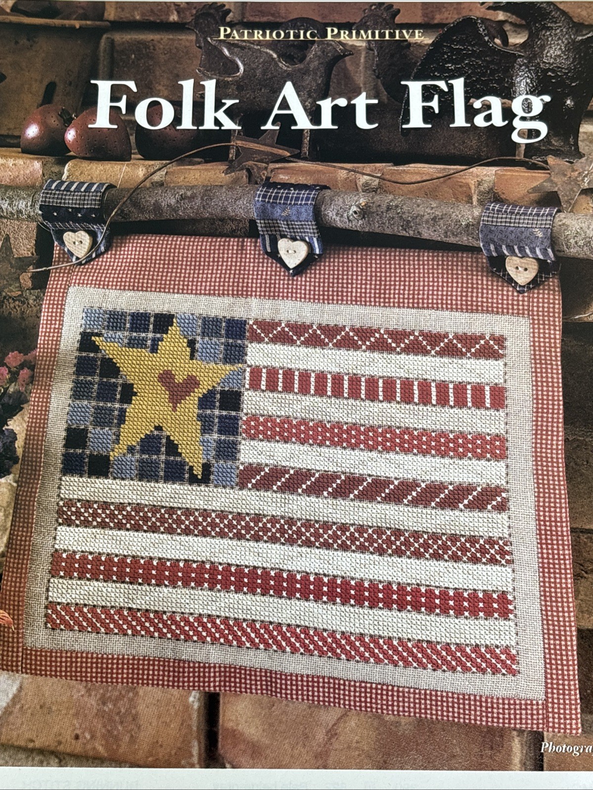 Folk Art Flag Cross Stitch Pattern Magazine Pages