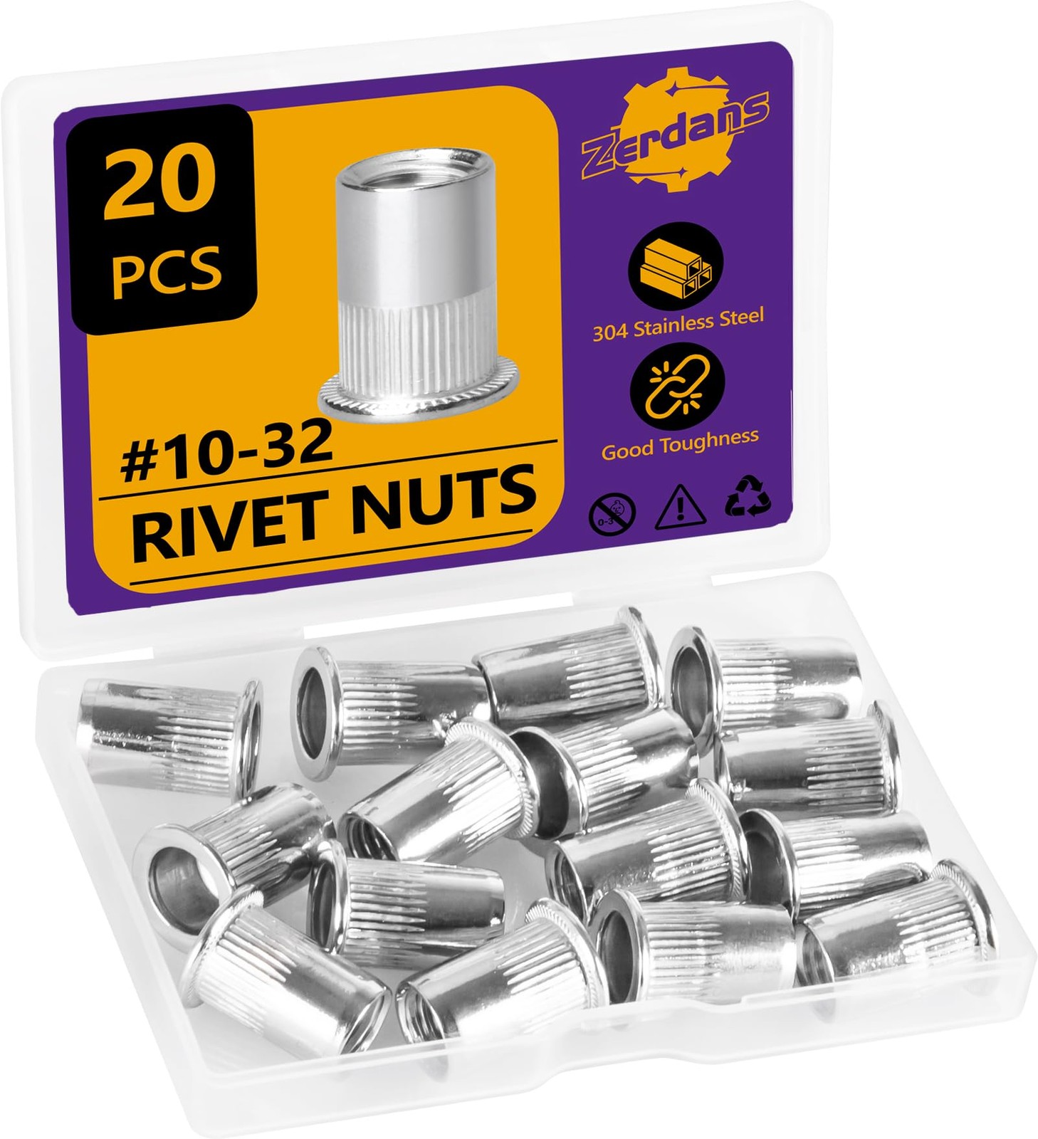#10-32 Rivet Nut 20PCS Rivnut Nutsert 304 Stainless Steel Rivets Flat Head Ri...