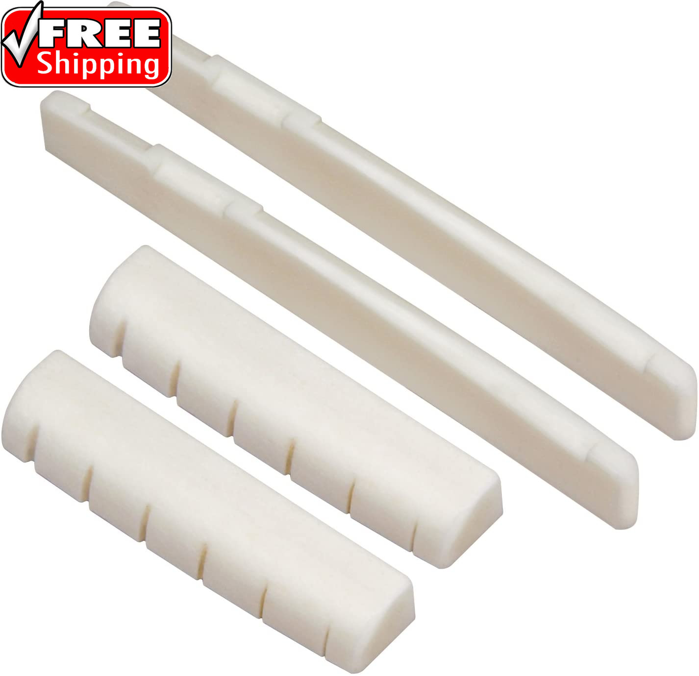 2 Sets 4Pcs 6 String Acoustic Guitar Bone Bridge Saddle and Nut Made of Real Bon