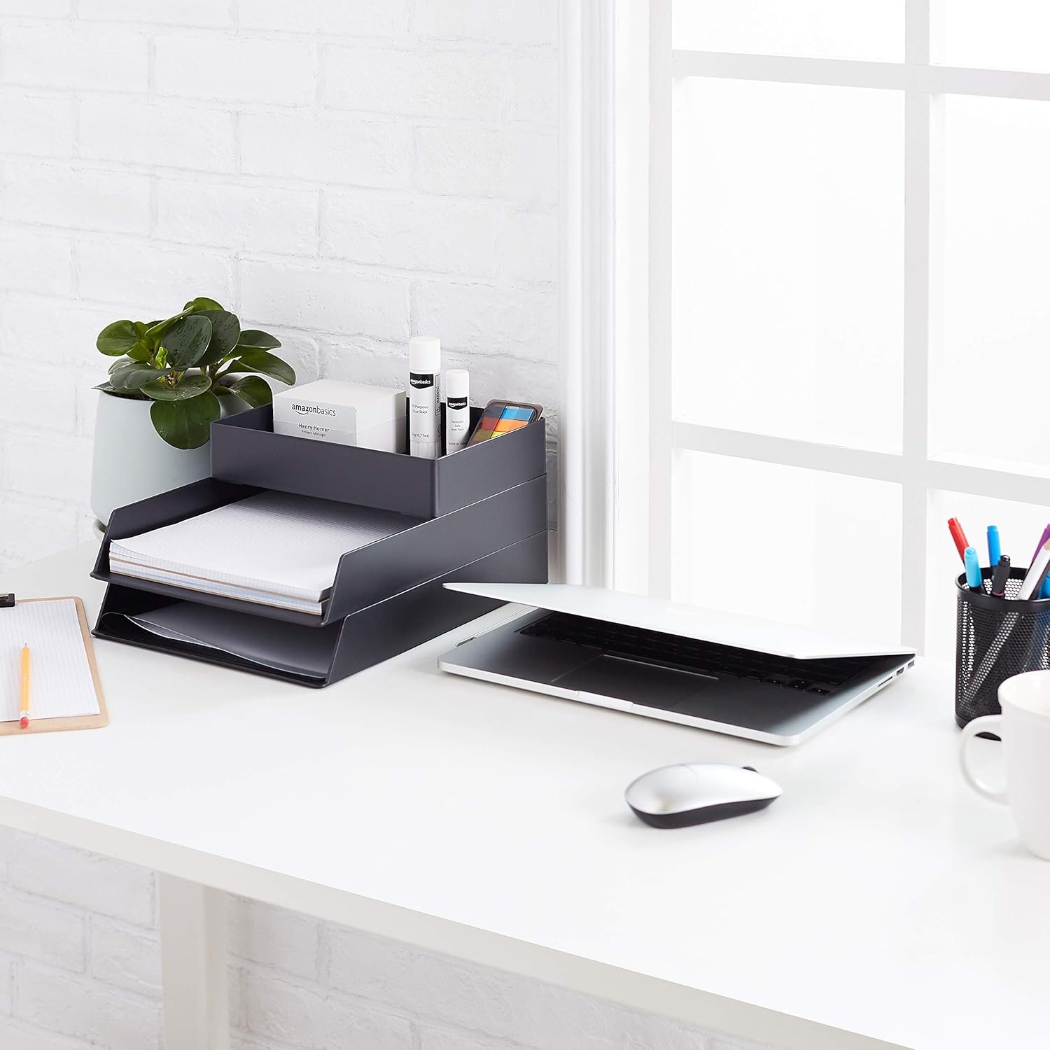 Rectangular Plastic Desk Organizer W/ Storage Trays Accessory Tray Office