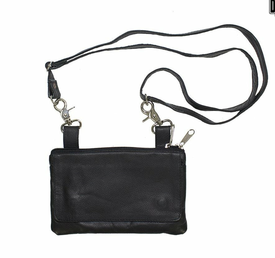 Motorcycle Naked Leather Belt Hip Bag with Shoulder Strap Purse