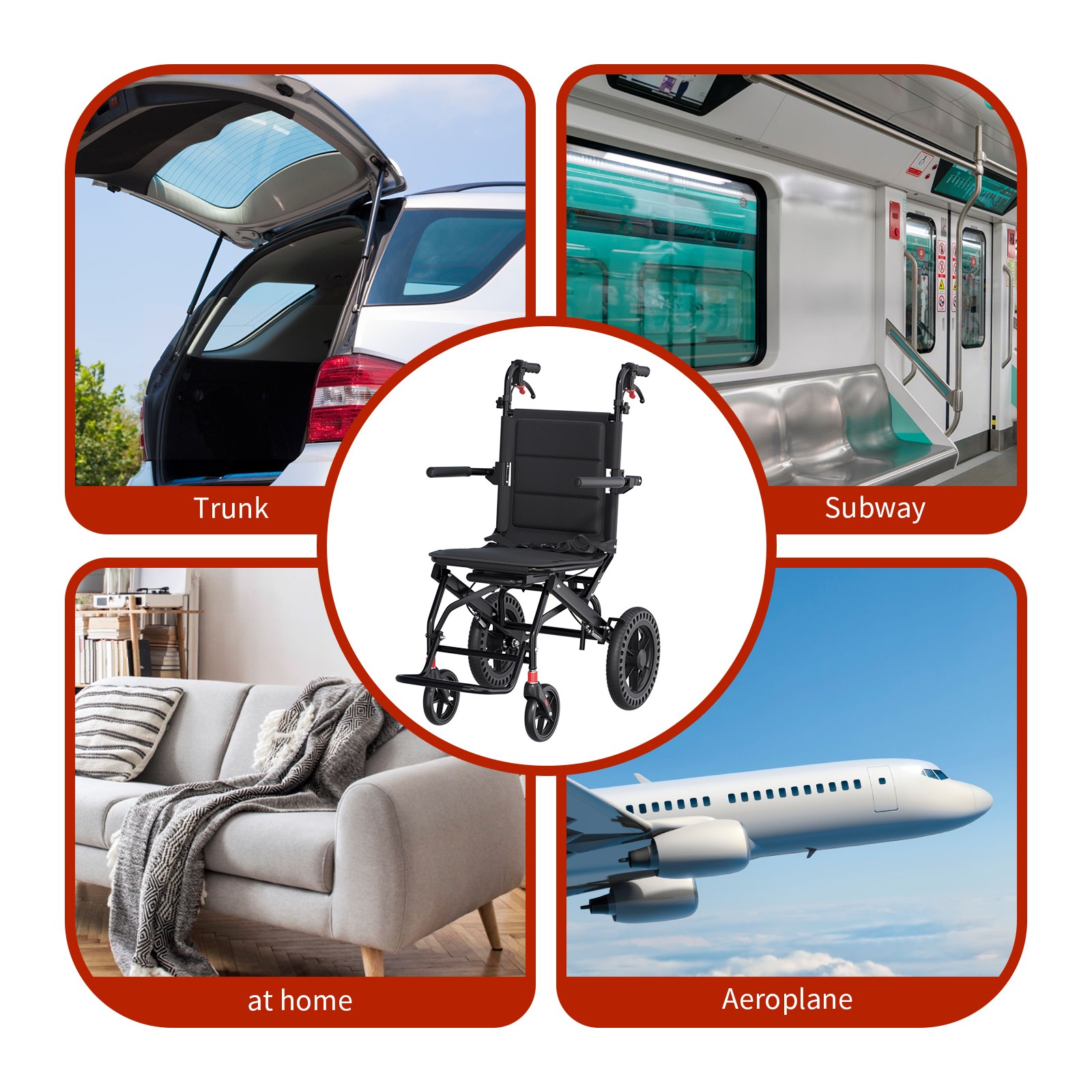 Lightweight Foldable Portable Transport Wheelchair With Telescopic Handle Adults