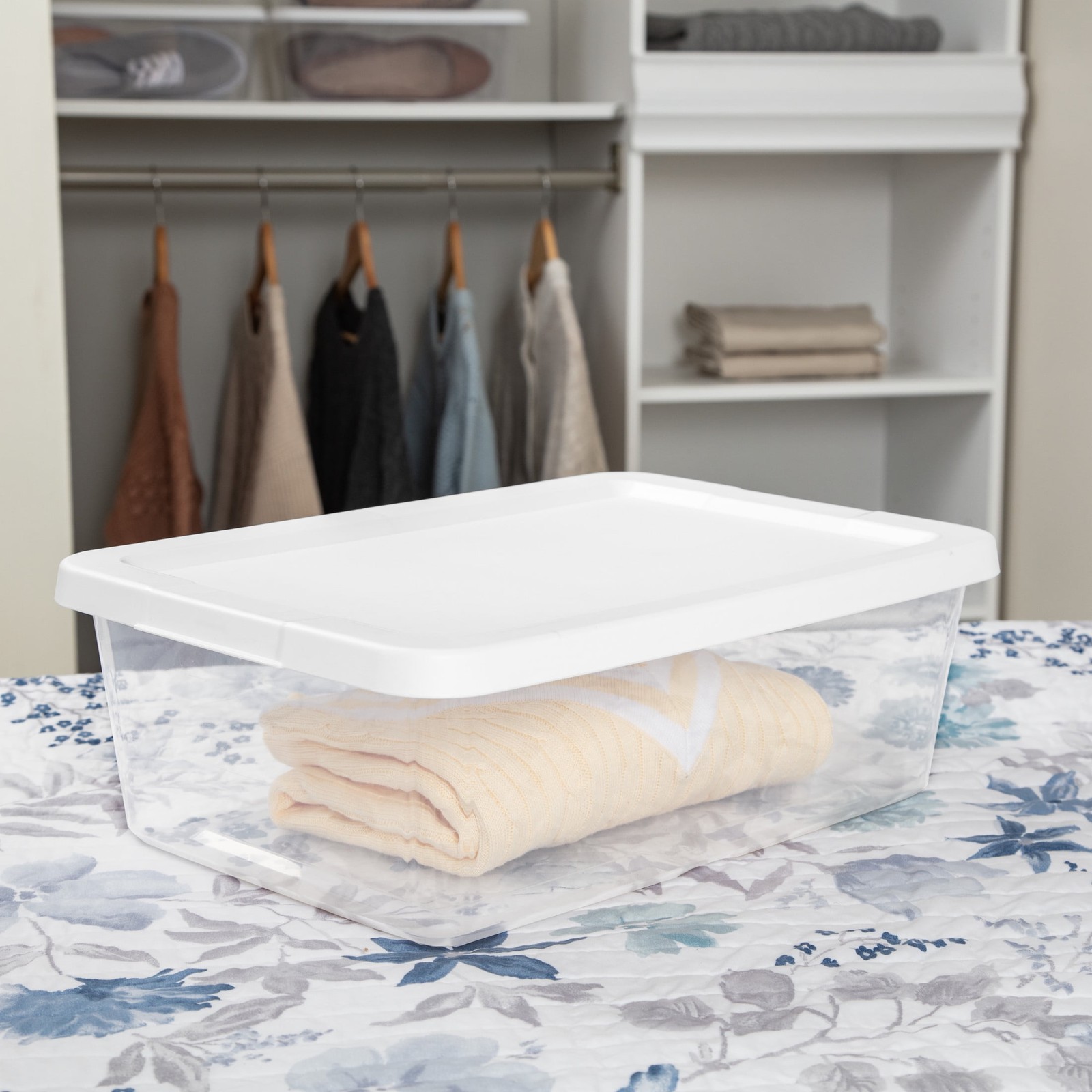 3-Pack 12 Quart Clear Storage Bins, Snap-On Lid, White