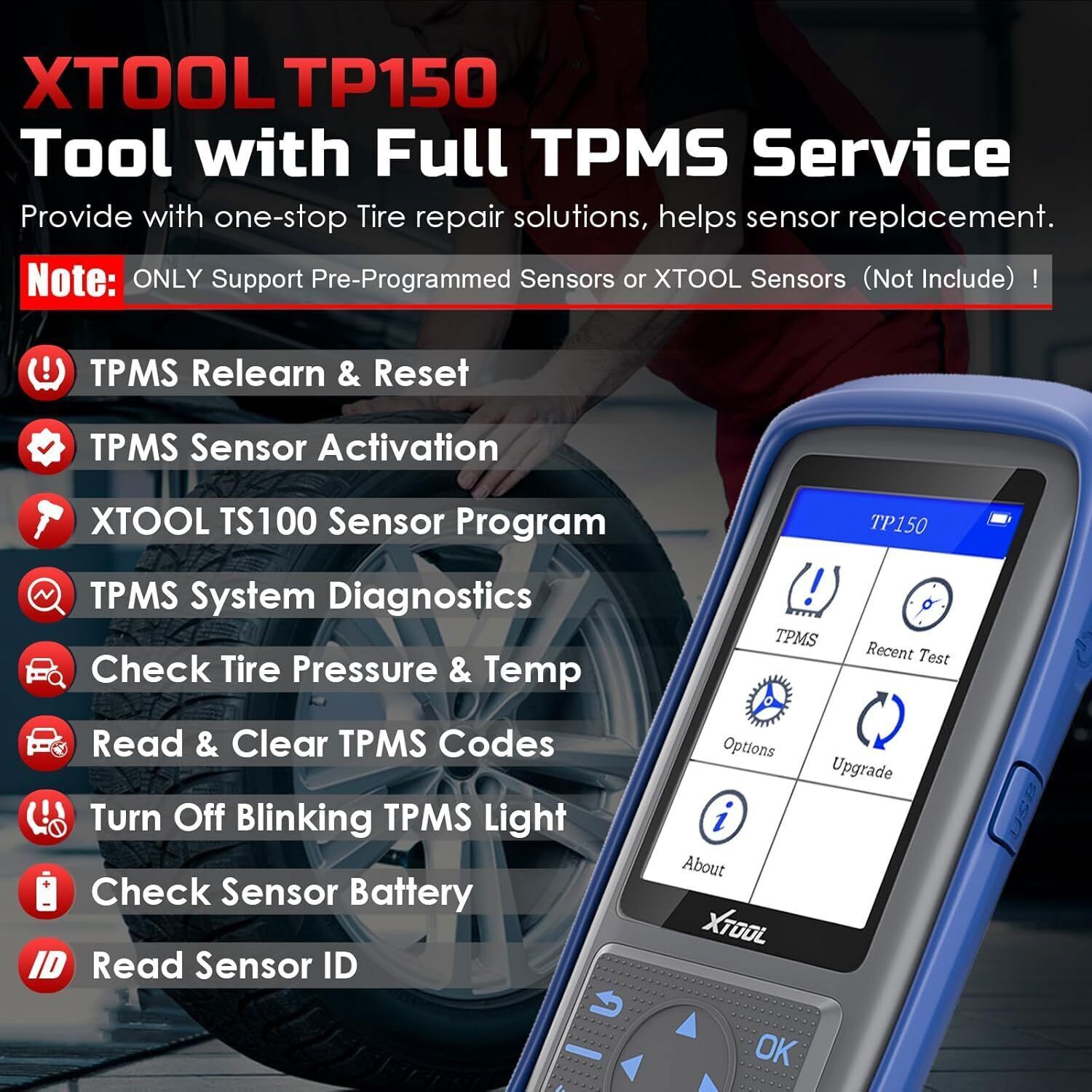 2025 XTOOL TP150 TPMS TS100 Programming Tool Tire Sensor Relearn/Reset/Activate
