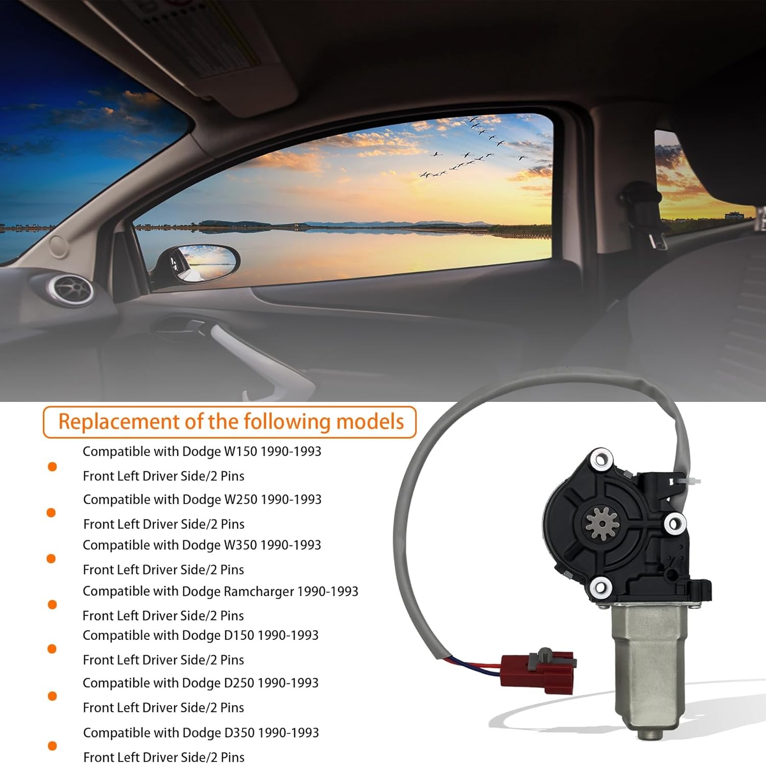 2 pins Front Left Driver Side Power Window Motor Compatible with Dodge W150