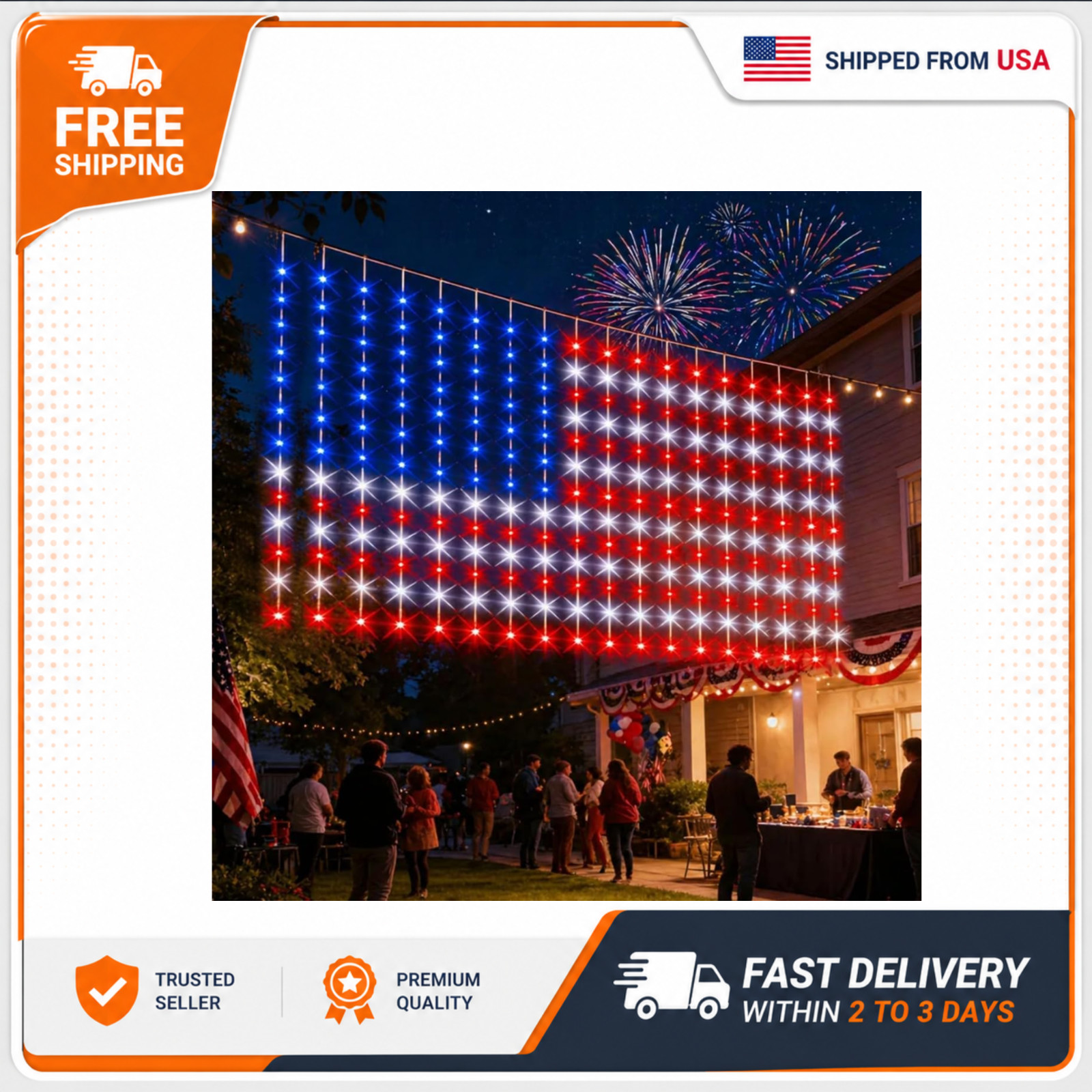 American Flag String Lights, Waterproof Led Flag Net Light, with 420 Super Brigh