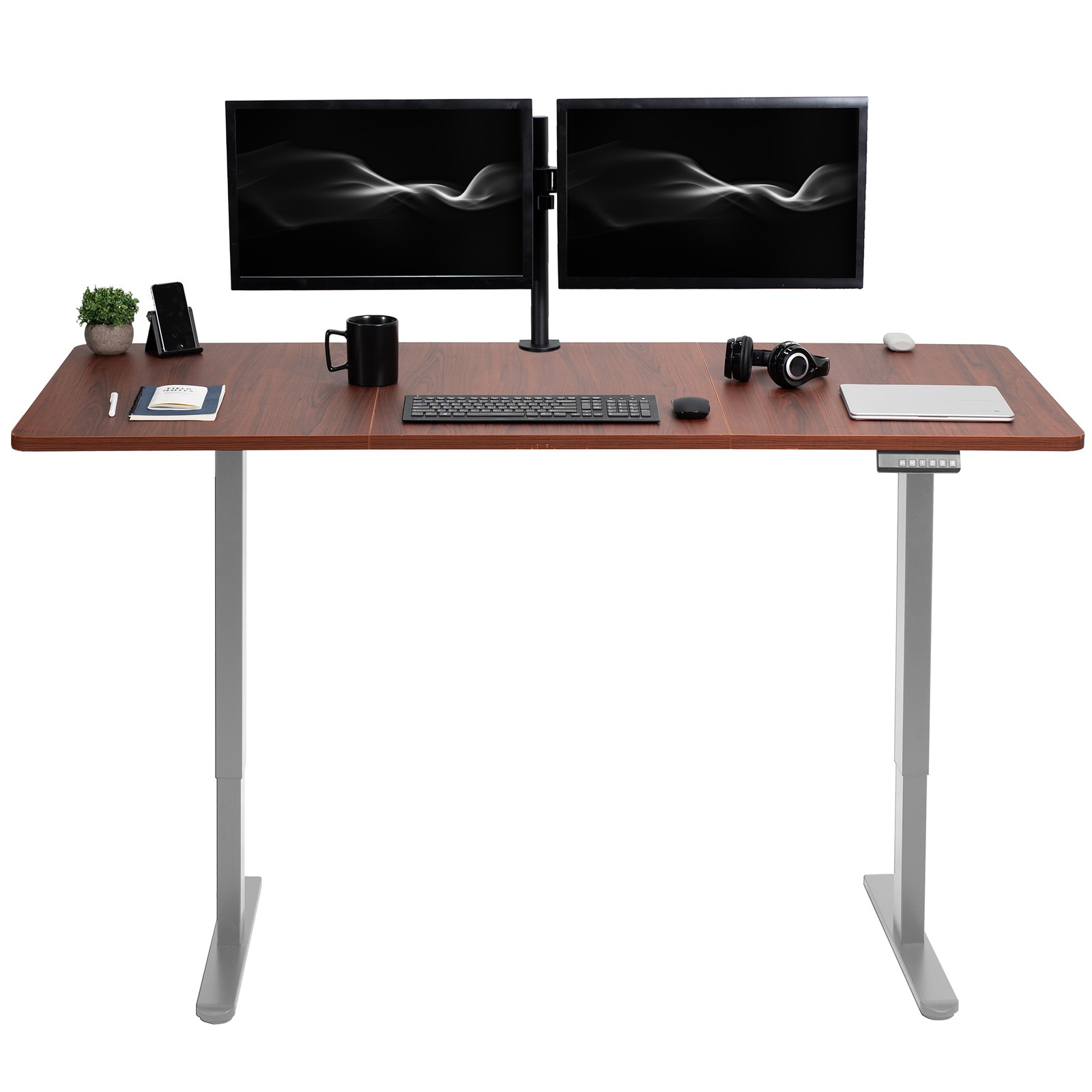 VIVO Electric Dual Motor 71” x 30” Standing Desk, Dark Walnut Top, Gray Frame